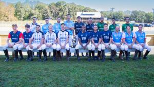 teams playing in an international arena polo championship line up for a group photo