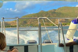Book Nevis private water taxi crossing the Caribbean Sea from Reggae Beach to Nevis.