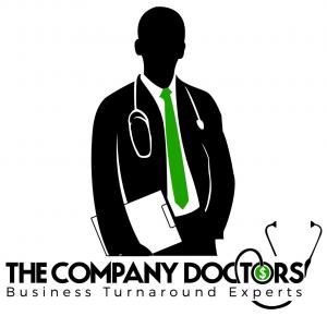 Picture of a business person with a stethoscope around their neck. Underneath the image is written The Company Doctors Business Turnaround Experts