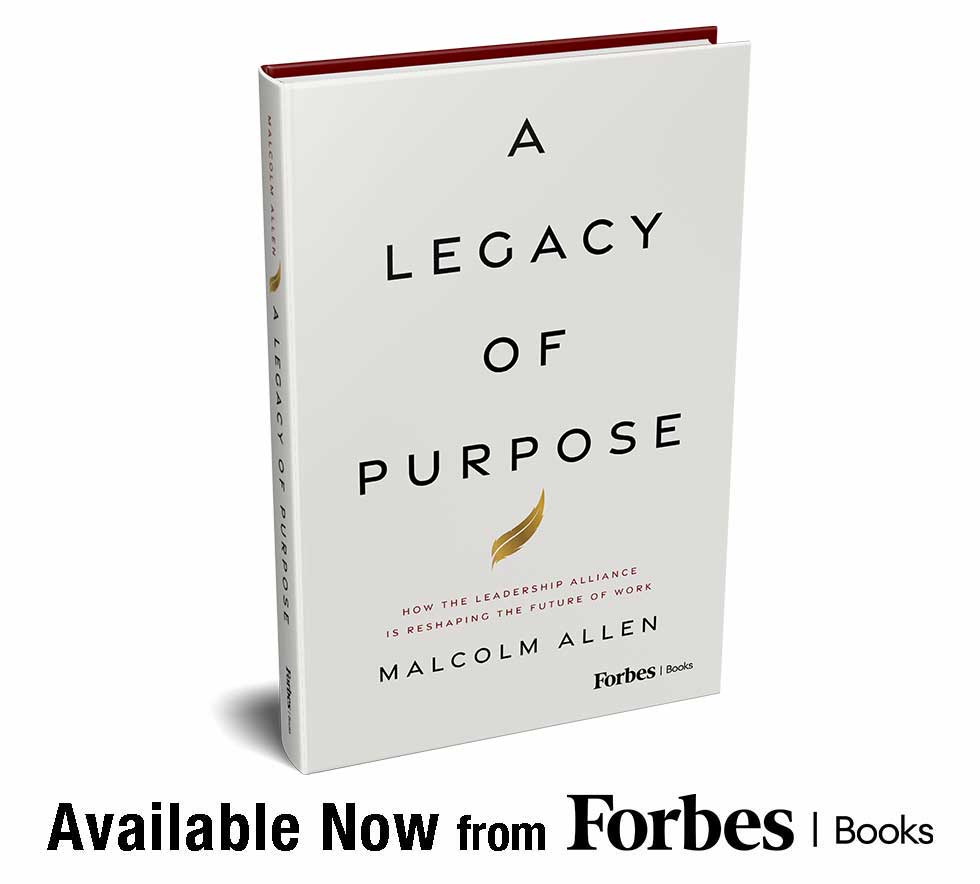 A Legacy of Purpose by Malcolm Allen book cover, book launch announcement.