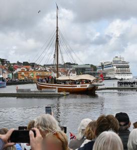 Photo of the ship Restauration in Stavanger, Norway, on July 4, 2025, as part of the Norway Crossings 200 anniversary celebrations.