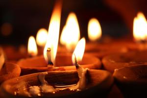 Clay lamps lit for Diwali image