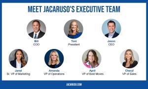 Jacaruso's executive team: Toni Jacaruso, Bill Jacaruso, Jason Webb, Janel Allen, Amanda Harris, April Eskelson, Cheryl Fosberry
