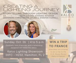 Join us for “Creating a Lighting Journey: Storytelling Through Lighting Design,” with interior + product designers Jennifer Farrell + Christopher Grubb, on Sunday, October 26 at 4 p.m.