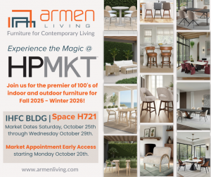 Armen Living will debut 100's of New Arrivals for indoor and outdoor furniture at Fall High Point Market in IHFC Bldg, 7th Floor, Hamilton, Space H-721 (201 E Commerce Ave, High Point, NC).