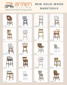 ​Armen Living’s fall debut will feature 40+ Solid wood barstools, with beautiful natural wood, paired with high-performance fabrics, and available in a variety of stylish designs.