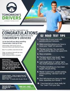 Tomorrow's Drivers G2 Test Tips for Newmarket and Markham Drivers