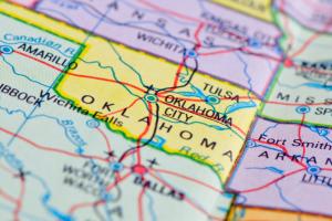 Map of Oklahoma showing a pinpoint marking Oklahoma City.