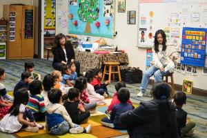 Keira Chang visits The Harker School Transitional Kindergarten class as a visiting author