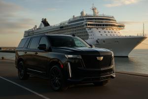 Luxury black car service by Richline Transportation offering private chauffeur rides to San Diego cruise terminals and beach resorts.