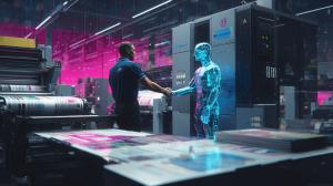 Futuristic Graphic depicting AI and Printing Industry Alliance