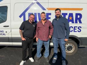 From the left, Five Star Home Services CEO Christian Rattin stands with Mike's Sewer & Drain Owner Mike Nolden and Five Star CFO Josh Bell