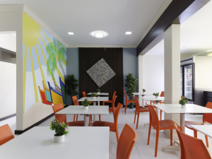 Indoor cafeteria with tables