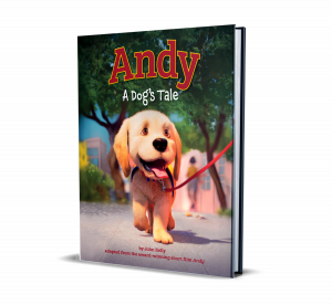 Children's book with a picture of a yellow puppy walking on a leash on the cover