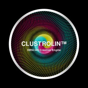 Clustrolin DBSCAN Creative Engine logo with colorful spiral pattern showing mathematical motion and innovation.