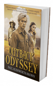 Cover of Outback Odyssey by Australian author Paul Rushworth-Brown, featuring the red-gold tones of the Outback