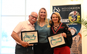 Awardees Ross Mutrux and Sarah Hill with Dr. Joy Sweeney, CEO of Woodhaven.