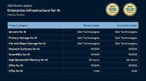 Chart showing 2025 innovation and market leaders for AI infrastructure for the enterprise voted by humans