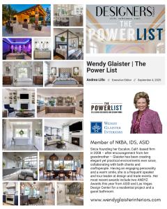 Also at High Point Market on Sunday, Oct 26th, from 4-6 p.m., Wendy Glaister Interiors will be one of the featured Top 50 interior design firms recognized by Designer’s Today 2025 Power List.