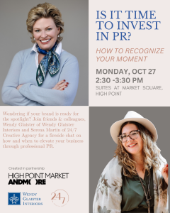 Wendy and her longtime and her publicist, Serena Martin, 24/7 Creative Agency, will partner with ANDMORE for a lively fireside chat on “Is It Time to Invest in PR?! How to Recognize Your Moment.”