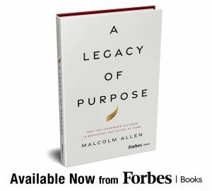book cover image "A Legacy of Purpose" by Malcolm Allen book launch announcement.