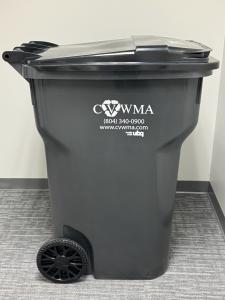 A gray CVWMA trash cart made with UBQ™ material.