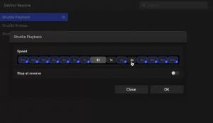 Playback speeds range from 1× to 64×, and users can customize their preferred increments within TourBox Console — for instance, retaining only 2×, 16×, and 64× for a streamlined experience. The current speed is displayed live in the Resolve UI, ensuring i