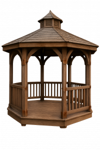 Picture of wooden gazebo construction of treated wood