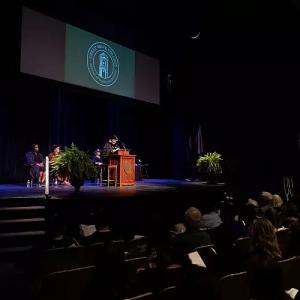 President Hutson celebrates the College's 125th anniversary during Founders' Day Convocation.