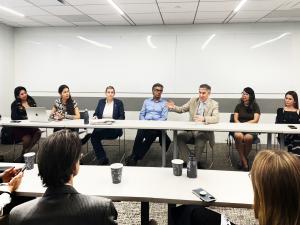 Wesley Powell presents to (L-R): Mary Ann Frenk, Indrani Pal-Chaudhuri, Ann Duncan, Wesley Powell, Brenda Zheng