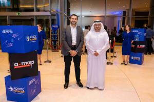 Mr. Asad Badami, Managing Director of A-MAP Group, with Engineer Saber Al Ammari of ADNOC Distribution at the ADNOC Voyager Dealers Meet 2025.