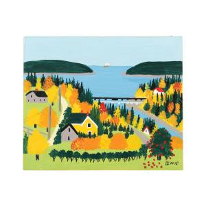 Three original paintings by the acclaimed Canadian folk artist Maud Lewis (1903-1970) combined for $92,360, including this one titled Bear River Autumn Scene (CA$38,350).