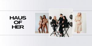 Haus of Her Group's 3 women founders pictured, along with images of their maternity activewear brand AXK, and their maternity workwear brand, MARION.