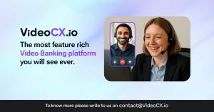 Two banking professionals on a secure video call using VideoCX.io, the AI-powered video banking platform launching in Australia and New Zealand.
