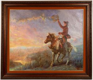 Original oil painting by Dan Muller (American, 1889-1976), titled The Last Roundup (1935), nicely framed, possibly the inspiration for the song Riders in the Sky. Estimate: $10,000-$20,000.