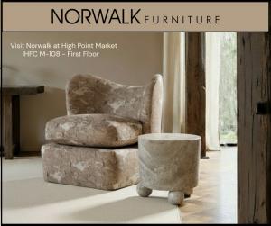 High Point Market attendees, furniture dealers and retailers are invited to Book a Tour of Norwalk's remodeled showroom, to connect with their sales team starting on Thursday, October 24th through Wednesday, October 29th from 8 am to 6 pm.