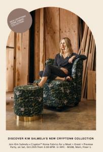 Norwalk x Crypton® Home Fabrics, will kick off a series of events with an exclusive Preview Party with designer Kim Salmela on Saturday, October 25th, from 3:30-6PM, in Norwalk's showroom in High Point, NC.