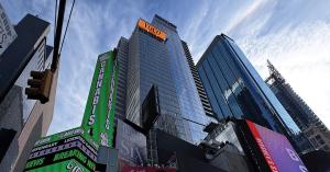 Exterior view of VOCO Times Square hotel development in Manhattan, opening December 2025