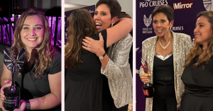 Moments after the ceremony: Maja Kazazic and Sally Becker celebrate backstage at the Pride of Britain Awards with Sally’s Lifetime Achievement Award.