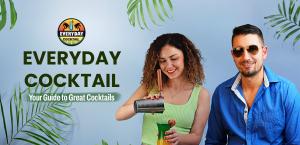 Atanas Atanasov, founder of Everyday Cocktail, and his wife Pepa preparing a colorful drink together, representing the brand’s creative and approachable cocktail style.