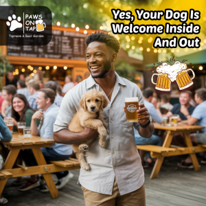Man holding dog in one hand and a beer in the other.