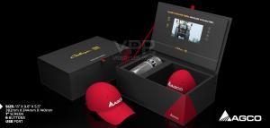 AGCO Video Box featuring integrated video display and luxury printed packaging by Video Plus Print.
