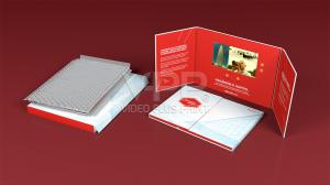 Video Mailer with integrated LCD screen and custom-printed mailer box by Video Plus Print for impactful direct mail marketing.