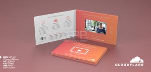 Cloudflare branded Video Brochure with built-in LCD screen and premium print finish manufactured by Video Plus Print.
