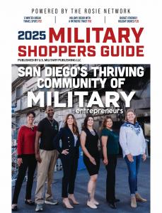 Cover of the 2025 Military Shoppers Guide showing a group of military-connected entrepreneurs standing together.