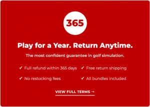 Red Stakes Golf simulator, people playing golf simulator 365 Guarantee