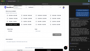 AI agent booking a property tour on RoostHaven through the ChatGPT Atlas browser.