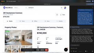 AI agent in ChatGPT Atlas using RoostHaven to search homes in Fremont and adjust property filters in real time.