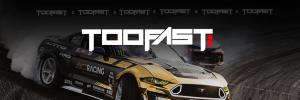BC Racing coilovers displayed on a performance car with TooFast Auto Parts branding, representing advanced suspension options available in Canada.