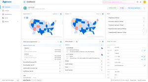Agenzee for Solo Producers web dashboard interface showing insurance license management system with compliance status overview, renewal tracking, and carrier appointments for individual insurance agents